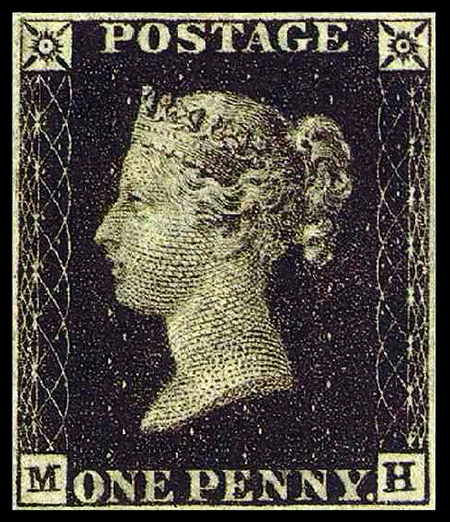 Premier timbre du monde, le Penny Black, venu du Royaume-Uni
